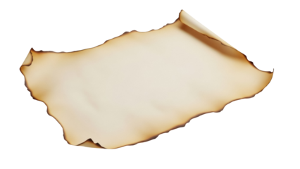 Burnt edge paper PNG isolated on transparent background, old parchment with charred borders for vintage design and scrapbooking