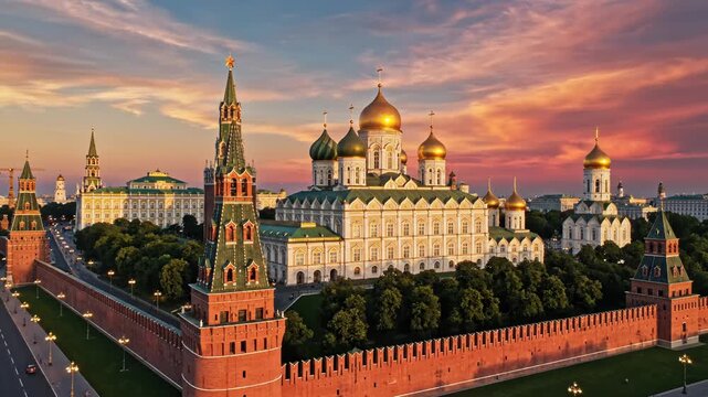 Historic Russian Cathedral and Tower at Sunset