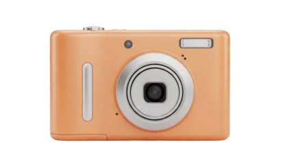 Peach-colored digital camera PNG isolated on transparent background, compact photography device for travel and memories
