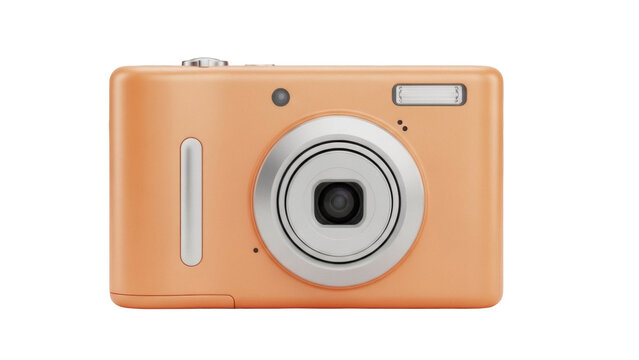 Peach-colored digital camera PNG isolated on transparent background, compact photography device for travel and memories