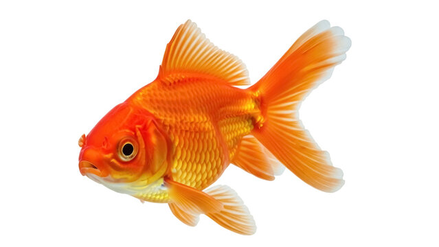 Vibrant orange goldfish PNG isolated on transparent background, aquatic pet with flowing fins for aquarium and decorative use