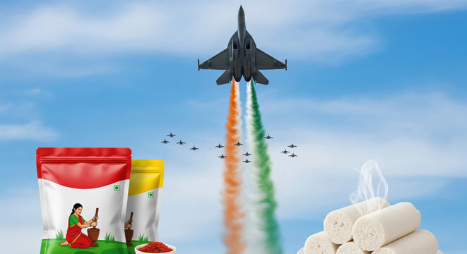 powerful patriotic scene combining an Indian Air Force flypast with tricolor smoke