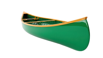 Green canoe isolated PNG on transparent background, classic boat for outdoor adventure and recreational water activities