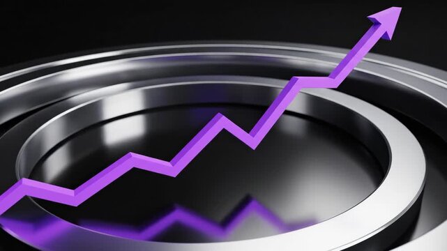 Purple line graph showing initial decline, then fluctuating growth, and finally an upward trend. Business sales data analysis.