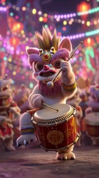 Performing festive drum routine in colorful parade