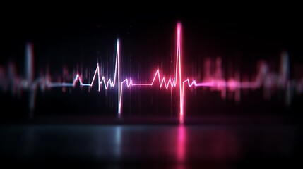 Glowing neon heartbeat graphic against black background with reflection
