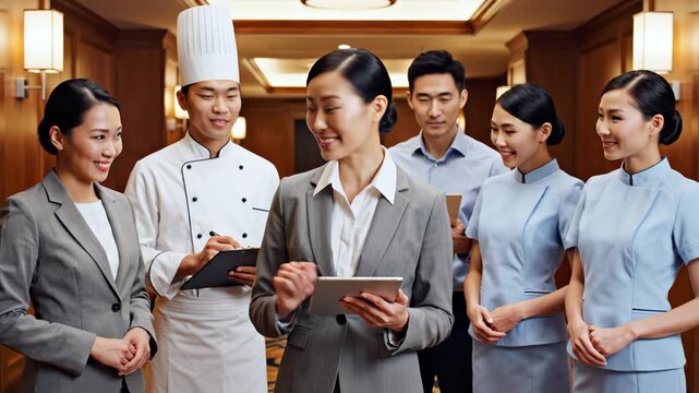 Hotel staff in uniform hallway