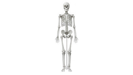 A detailed illustration of a human skeleton standing upright isolated on transparent background