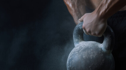Muscular arm kettlebell grip chalk fitness strength training workout