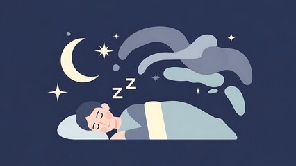 Sleeping Peacefully in Bed with Night Sky Illustration