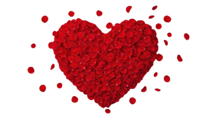 A beautifully arranged heart shape made of red rose petals isolated on white a transparent background