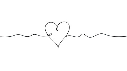 Abstract continuous line heart outline drawing isolated on white a transparent background