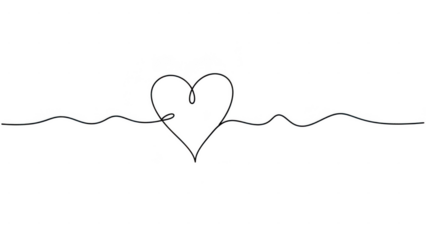Abstract continuous line heart outline drawing isolated on white a transparent background