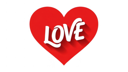 Bold red heart icon with LOVE text, sleek design, symbolizes romance and affection isolated on white a transparent background