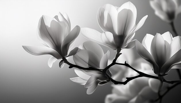 delicate magnolia blossoms in grayscale ethereal