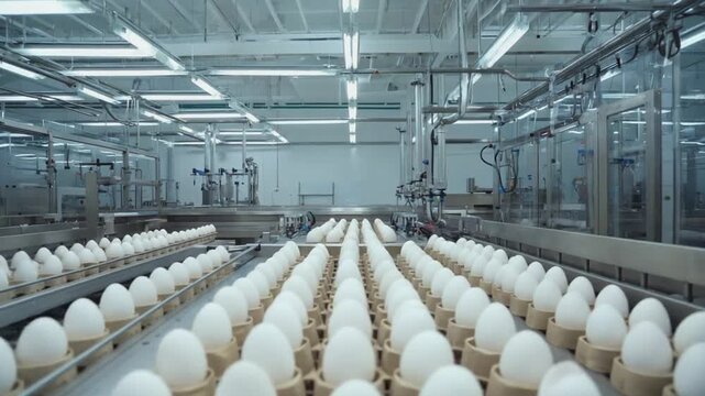 Many eggs in a poultry egg farm.