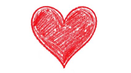 Hand-drawn hearts red colour isolated on white a transparent background