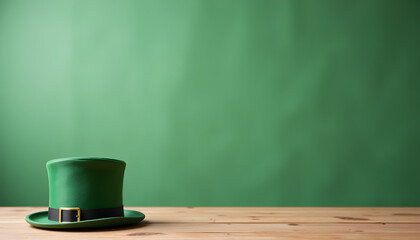 Classic green leprechaun hat on wooden surface for St. Patrick's Day