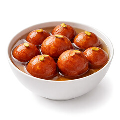 Obraz premium Gulab Jamun soaked in sugar syrup, glossy surface, isolated on white background,