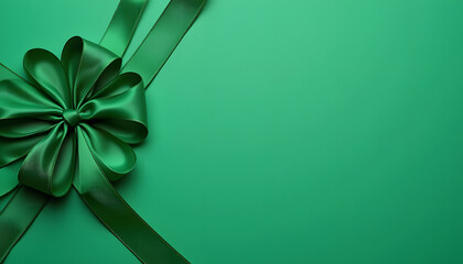 Elegant green satin ribbon folded into shamrock shape, St. Patrick's Day