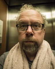 Exhausted Gym-Goer Takes Elevator Selfie with Towel - Fitness Lifestyle Portrait