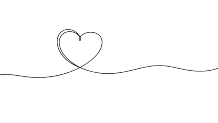 Minimalistic heart shape formed by a continuous black wire isolated on white a transparent background