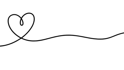 Fototapeta premium Minimalistic heart shape formed by a continuous black wire isolated on white a transparent background