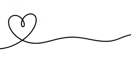 Minimalistic heart shape formed by a continuous black wire isolated on white a transparent background