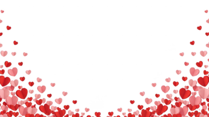 Red and Pink Heart Confetti Border isolated on white a transparent background
