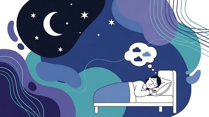 Naklejka premium Abstract Illustration of Person Sleeping Peacefully with Night Sky Dreams