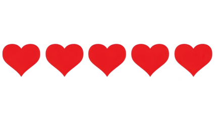 red hearts for ratings and reviews, isolated on white a transparent background