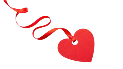 Red heart tag on ribbon isolated on white a transparent background