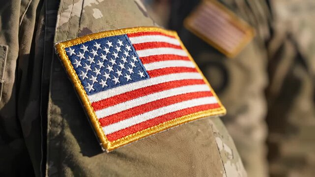 Closeup of US flag patch on military uniform