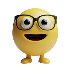 Yellow smiley face with glasses isolated on transparent background