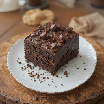 The chocolate frosting and chocolate chips make the cake even more appealing.