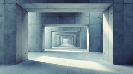 Abstract Concrete Tunnel: A symmetrical, captivating perspective showcases a seemingly endless concrete tunnel, its stark lines and muted tones creating a sense of depth and architectural interest.