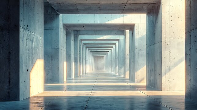 Architectural Harmony: A modern architectural masterpiece, showcasing a minimalist design with repeating geometric forms, bathed in soft, natural light, creating a sense of depth and tranquility.
