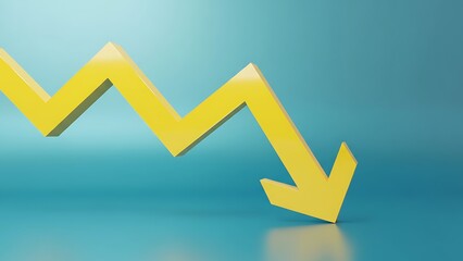 3D yellow arrow graph descending sharply on a teal blue background, representing financial loss or negative trend