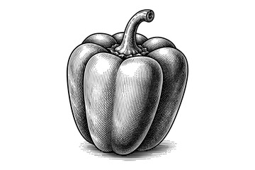 Detailed engraving of bell pepper in vintage style with intricate lines