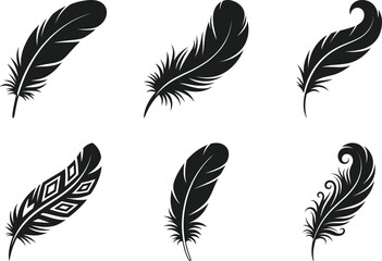 Obraz premium Decorative Feather Silhouette Vector Set Collection