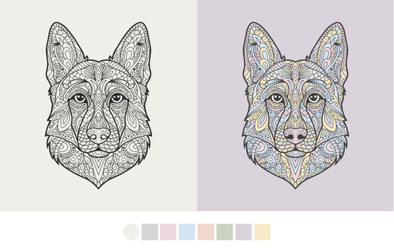 Intricate Zentangle German Shepherd Dog Vector
