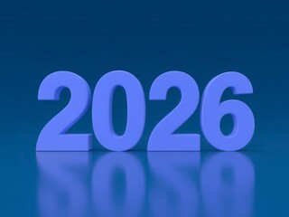 Shiny blue 2026 numbers on reflective surface