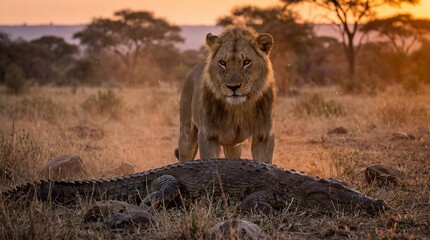 Female Lion with Crocodile Africa, Wildlife Encounter