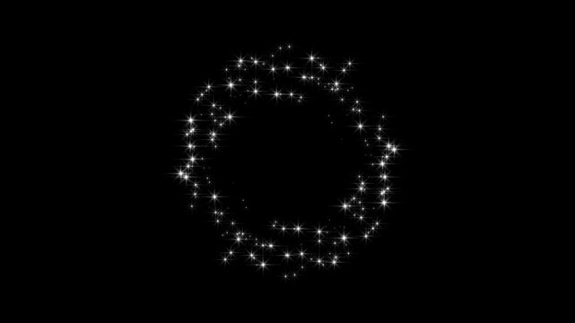 Glittering star line and circle sparkle on black background. luxury white glitter sparkles star trail, magic dust, pixie dust path, 2D twinkle magic dust animation, Christmas stars isolated. 4k video