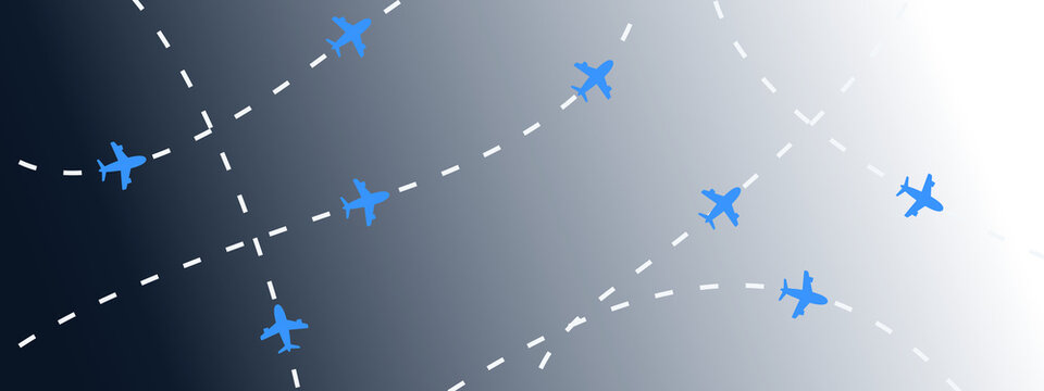 Airplane flight path background. Air travel background design with flight path pattern. Modern airplane travel pattern vector illustration. Flight route vector illustration. Airplane on dashed line