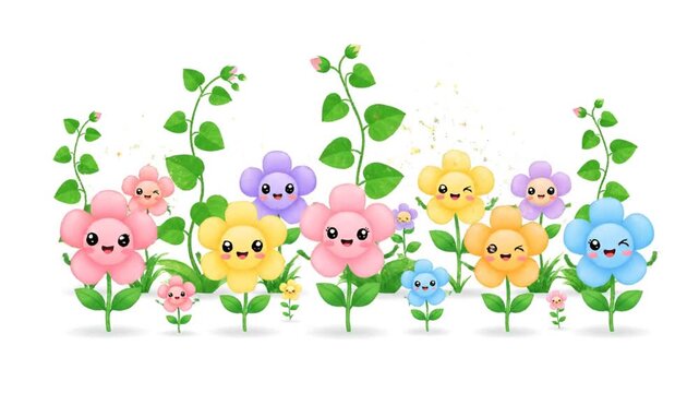 Cute cartoon vector illustration of spring flowers with birds and butterflies featuring a funny Easter chicken and baby sheep design pattern for kids