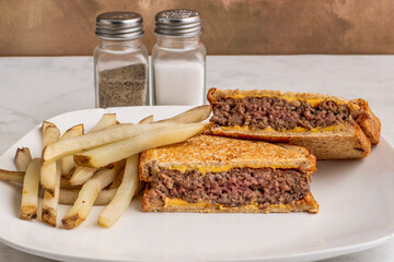 burger  melt sandwich with  french fries