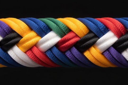 Vibrant multicolored rope with intricate braid pattern