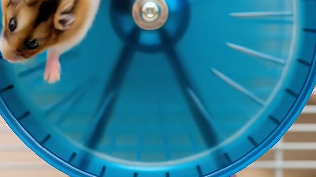 hamster in blue wheel - cute small pet rodent in motion