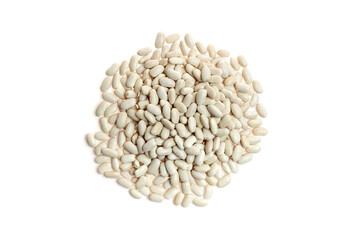 Obraz premium White beans scattered on a clean surface, showcasing their smooth texture and natural color, perfect for culinary uses and healthy recipes with copy space